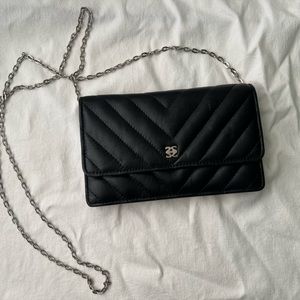 Black quilted with silver chain bag, crossbody